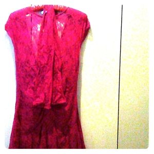 Fushia lace evening Dress with gloves